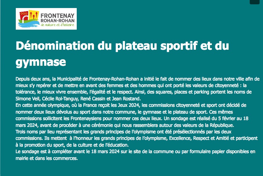 Dénomination du plateau sportif et du gymnase